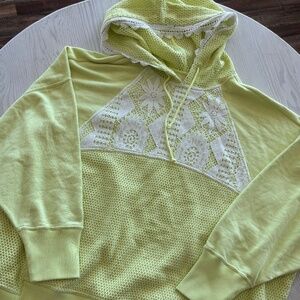 Free People Sample Mesh Crochet Lace Hoodie